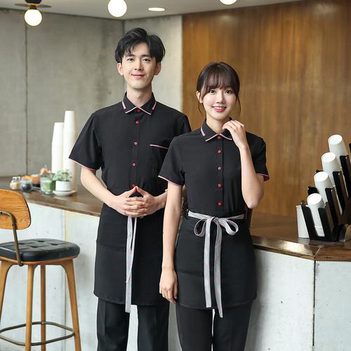 西餐厅烘焙奶茶服务员衬衫快餐火锅餐饮店工作服小吃专卖店短袖女